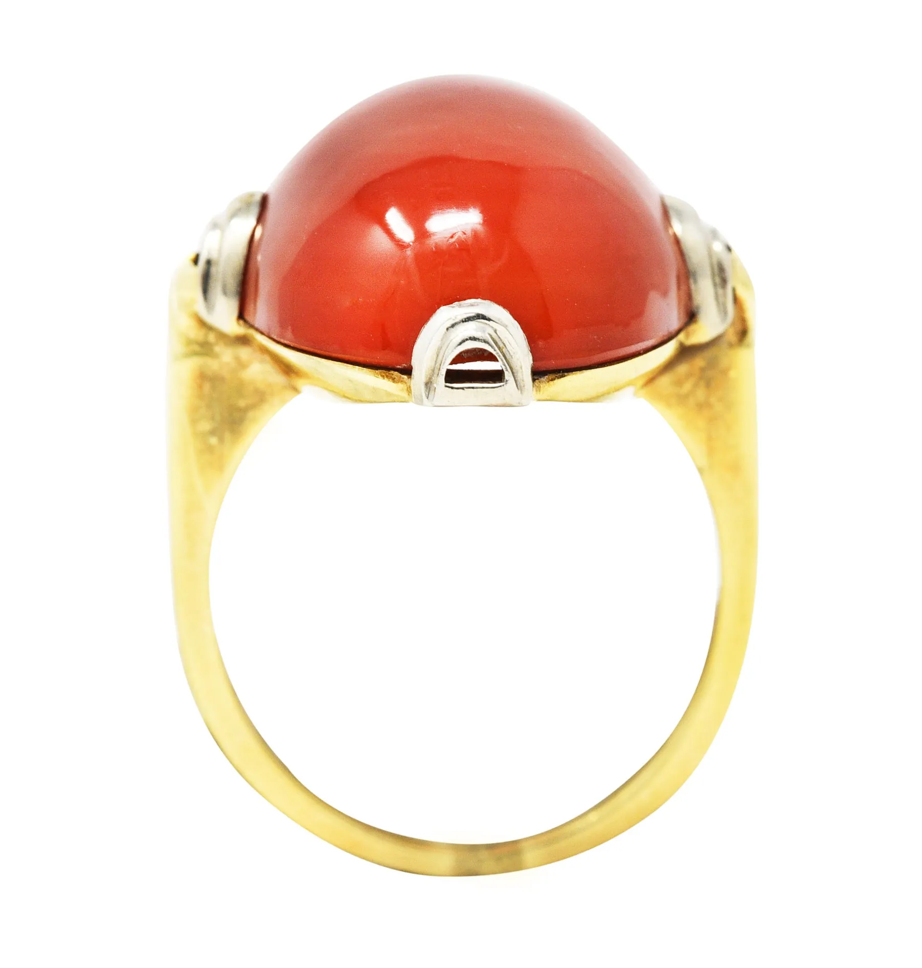 1920's Art Deco Carnelian Cabochon 14 Karat Two-Tone Gold Ring