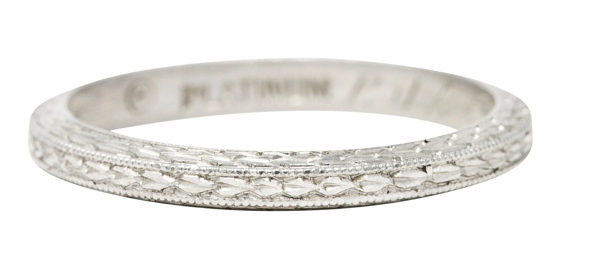 1920's H. Oppenheimer Co. Art Deco Platinum Engraved Wheat Band Ring