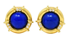 1985 Tiffany & Co. Diamond Lapis Lazuli 18 Karat Yellow Gold Ear-Clip Earrings