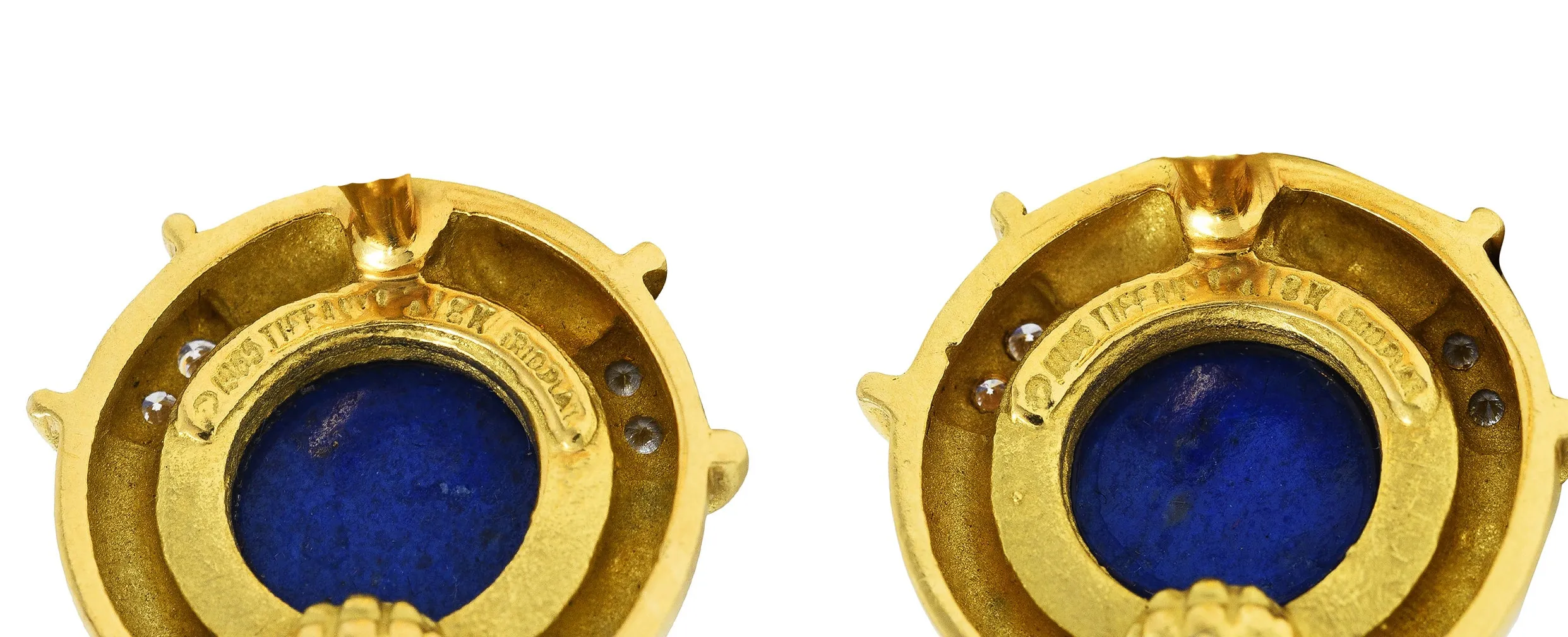 1985 Tiffany & Co. Diamond Lapis Lazuli 18 Karat Yellow Gold Ear-Clip Earrings