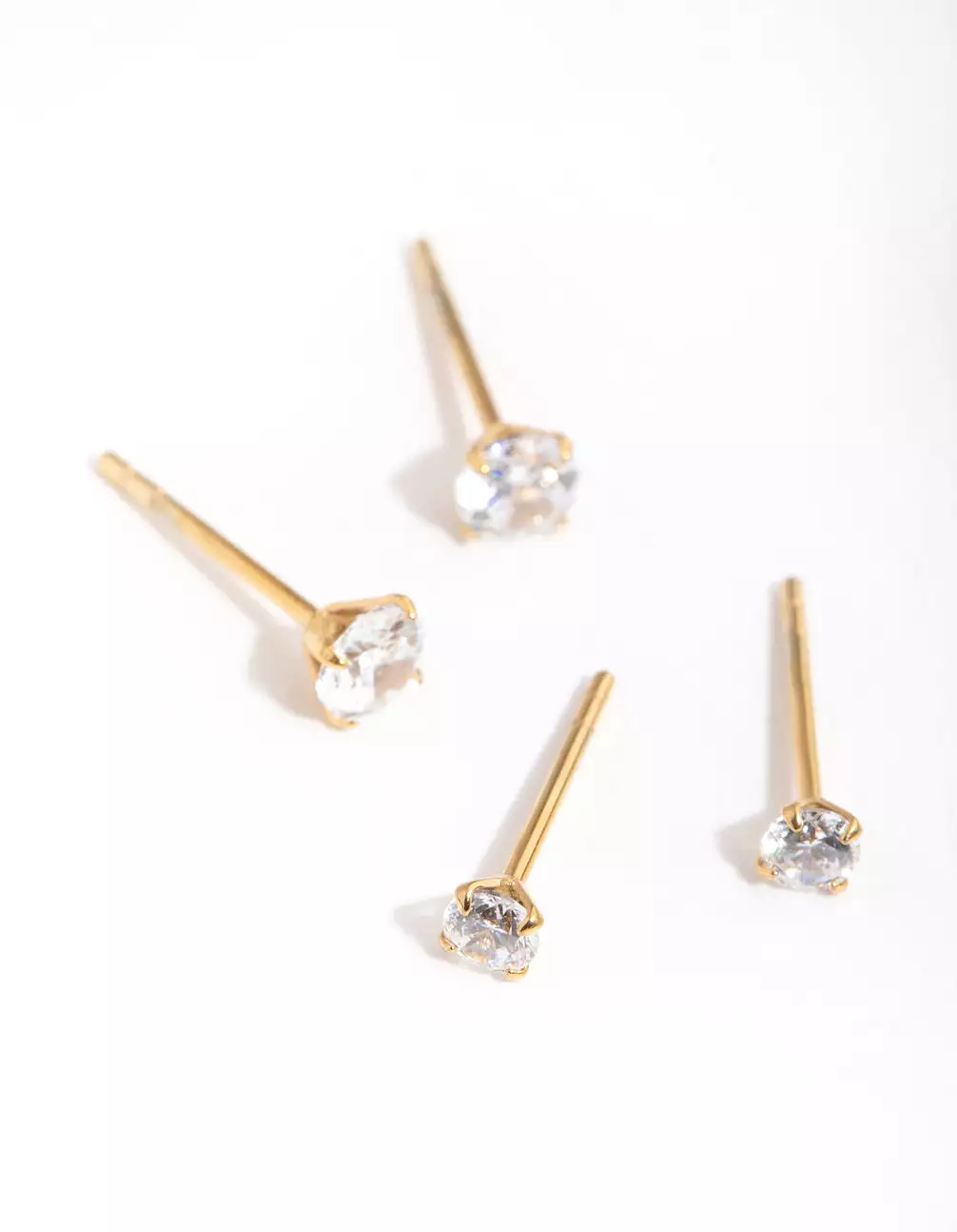 24 Carat Gold Plated Surgical Steel Round Cubic Zirconia Pack Stud Earrings