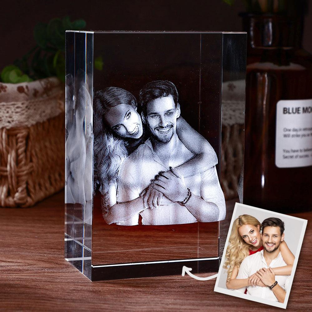 2D/3D Laser Engraved Crystal Cube Photo Frame with 1-4 People