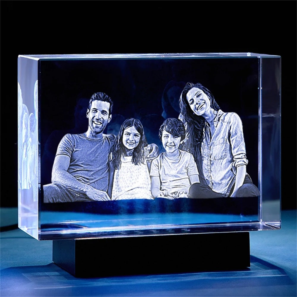 2D/3D Laser Engraved Crystal Cube Photo Frame with 1-4 People