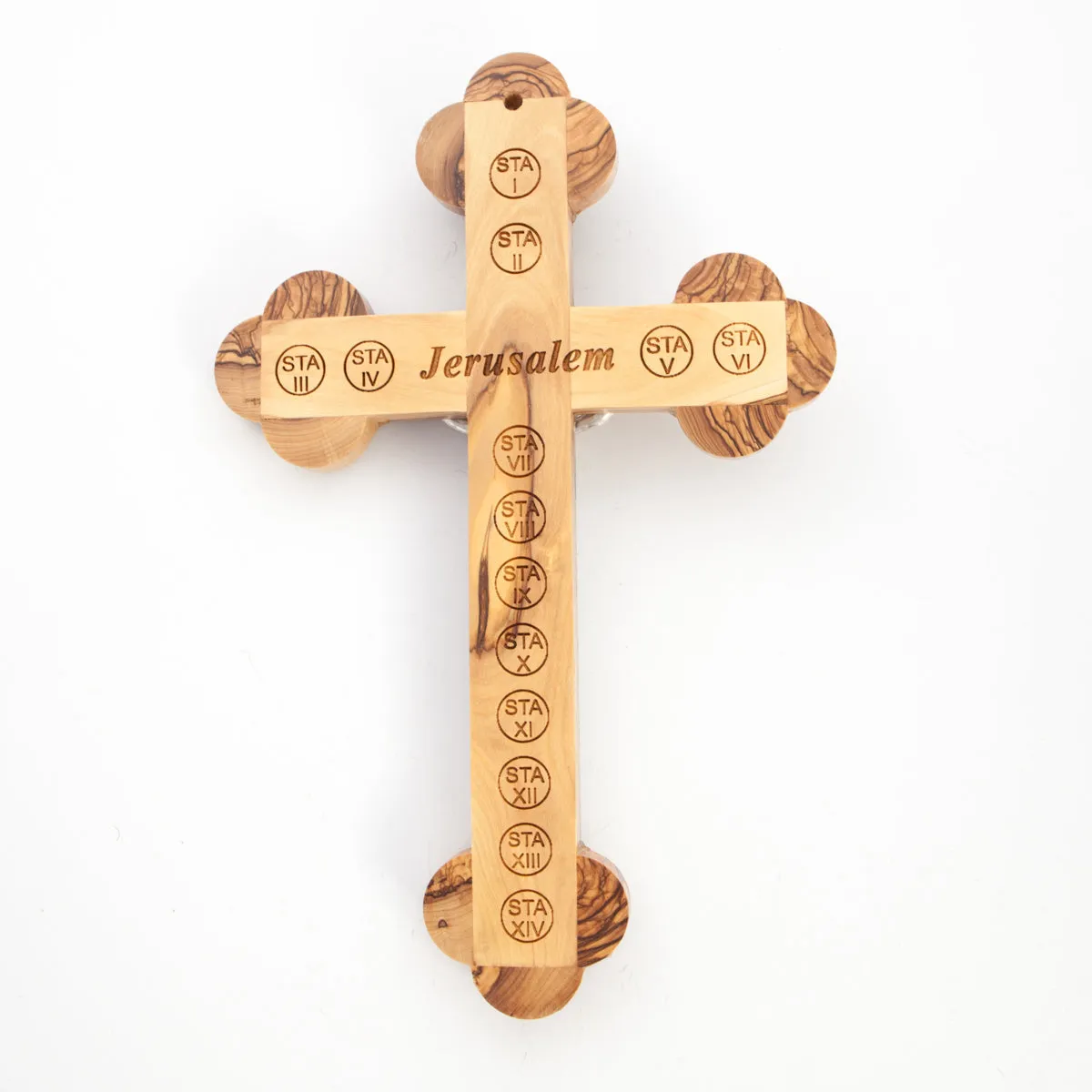 5.5 Wall Crucifix, Handmade w/ 14 Stations of Cross Engraved on Back