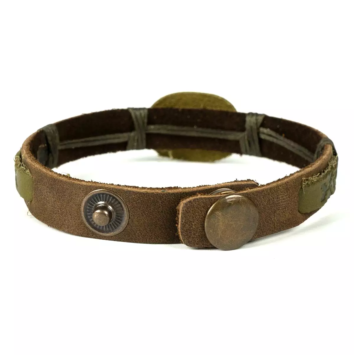 Army Green Leather Bracelet “Tryzub”