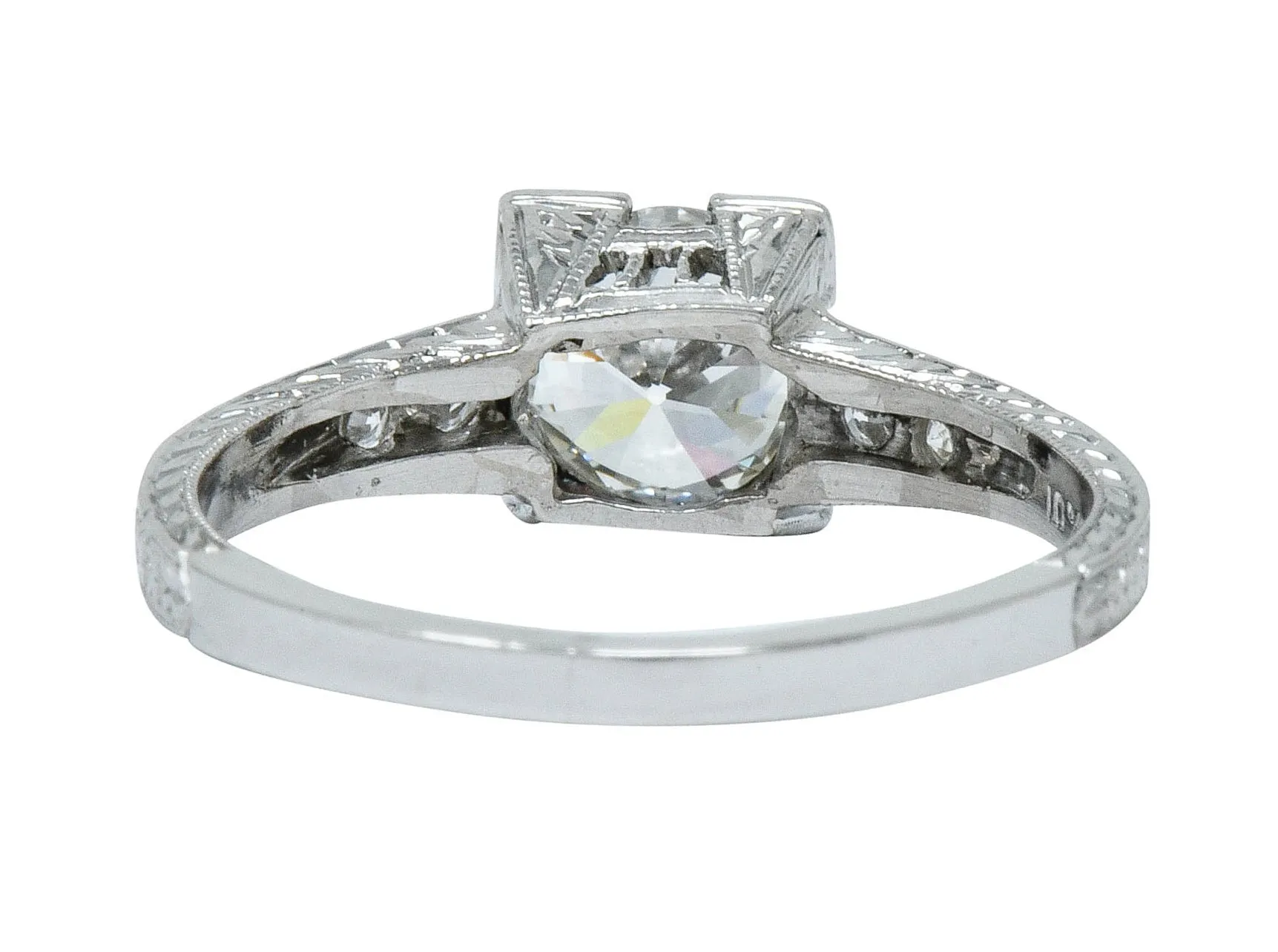 Art Deco 1.00 CTW Diamond Platinum Engraved Foliate Engagement Ring GIA