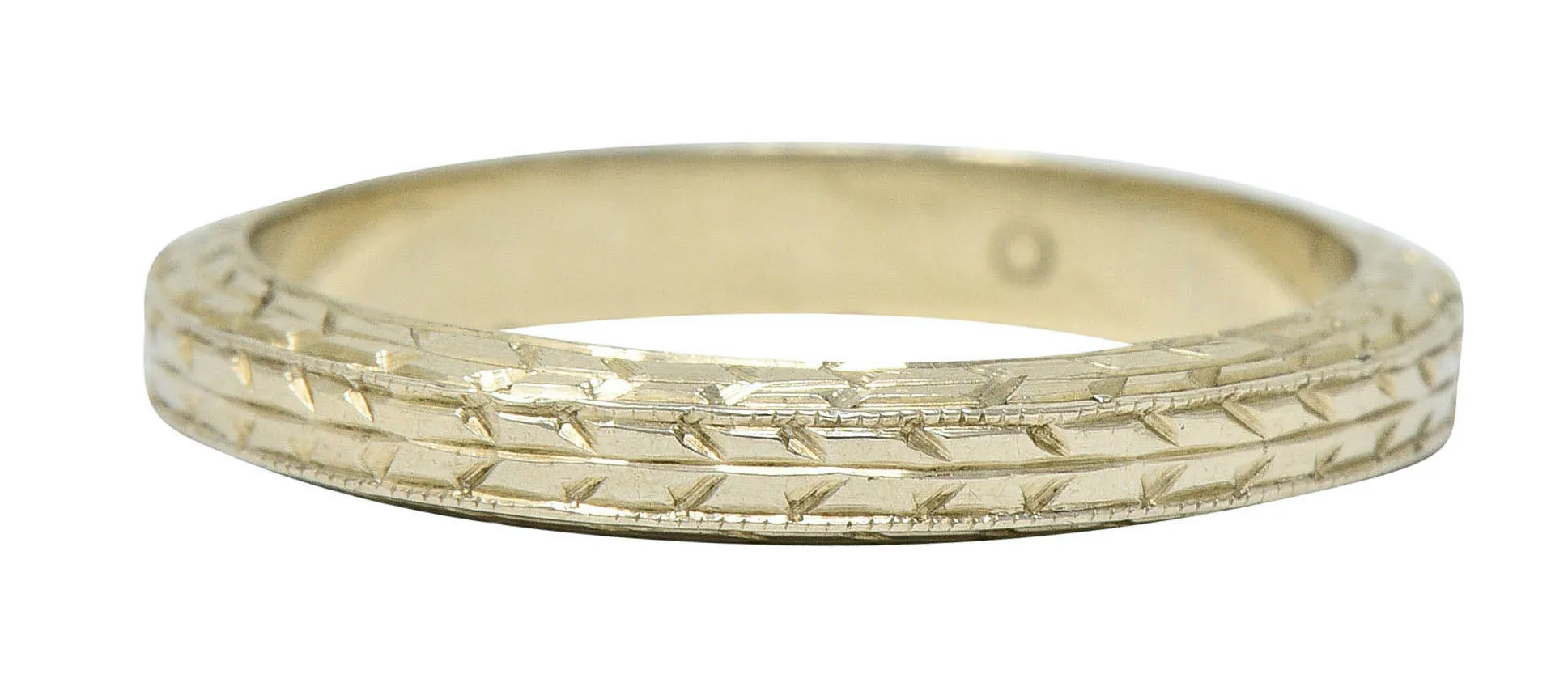 Art Deco 18 Karat White Gold Engraved Wheat Band Ring