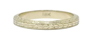 Art Deco 18 Karat White Gold Engraved Wheat Band Ring