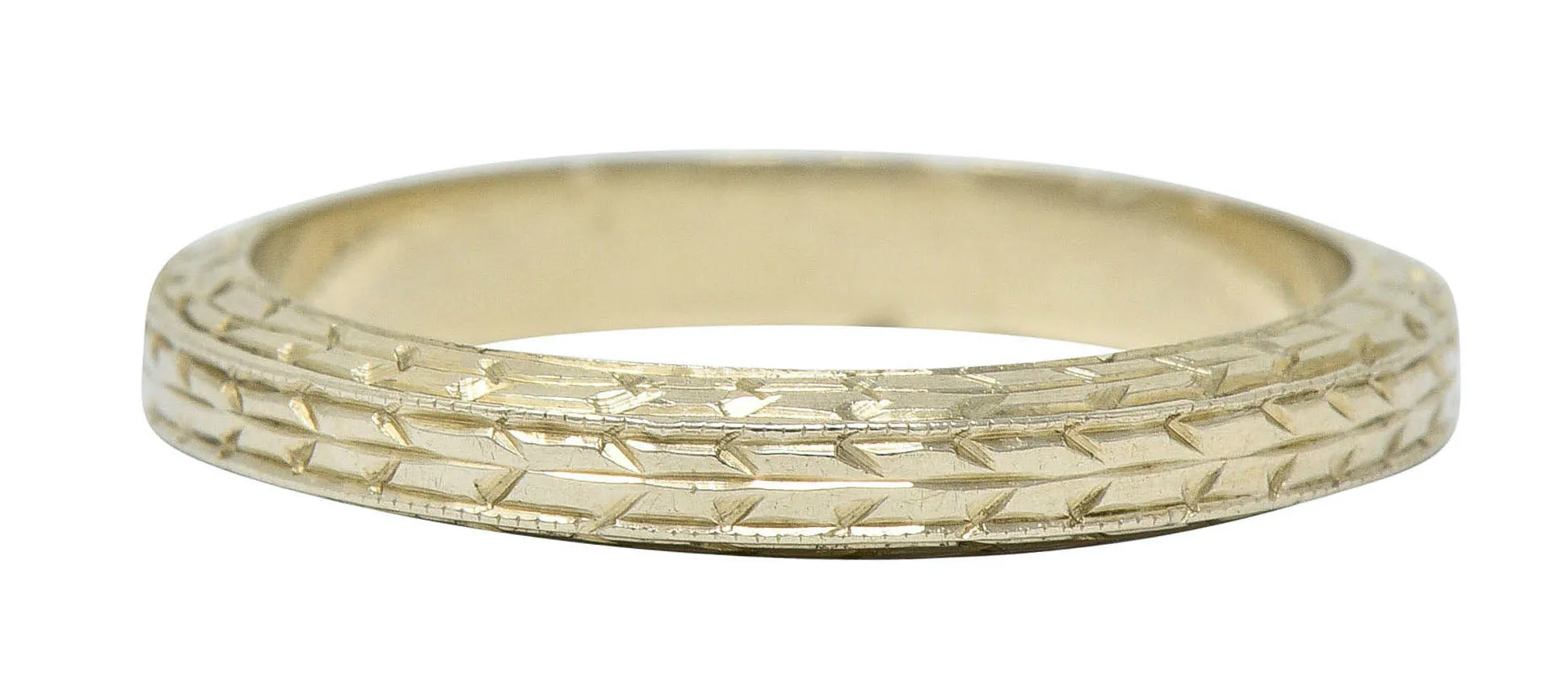 Art Deco 18 Karat White Gold Engraved Wheat Band Ring