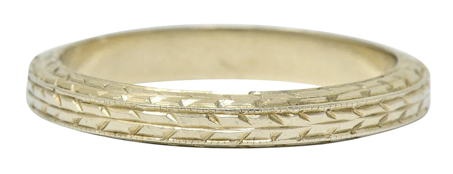 Art Deco 18 Karat White Gold Engraved Wheat Band Ring