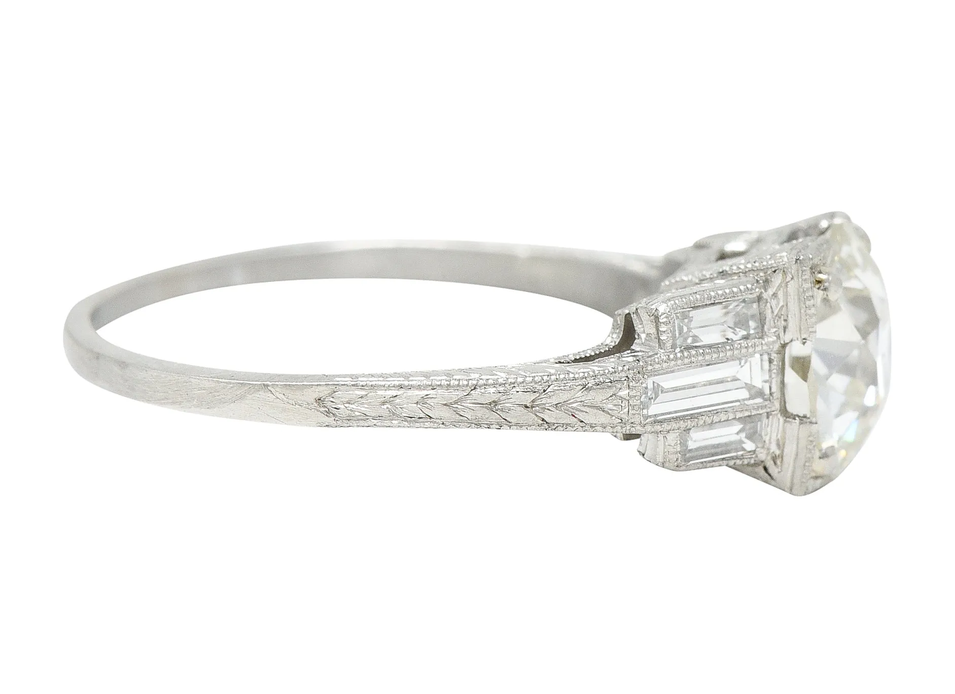 Art Deco 2.05 CTW Diamond Platinum Engraved Engagement Ring