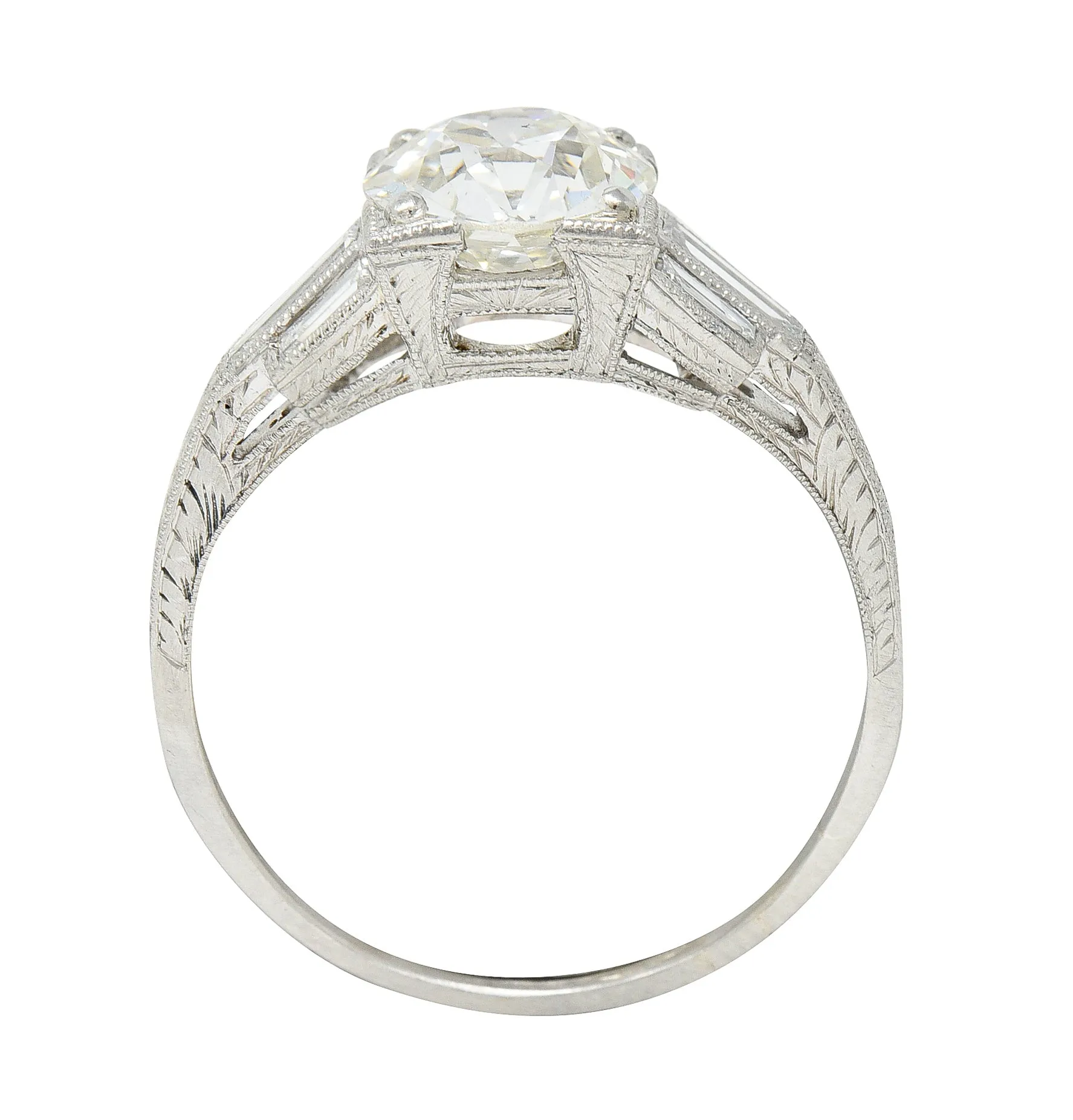 Art Deco 2.05 CTW Diamond Platinum Engraved Engagement Ring