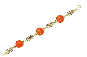 Art Deco Carnelian Guilloche Enamel 14 Karat Gold Link Bracelet