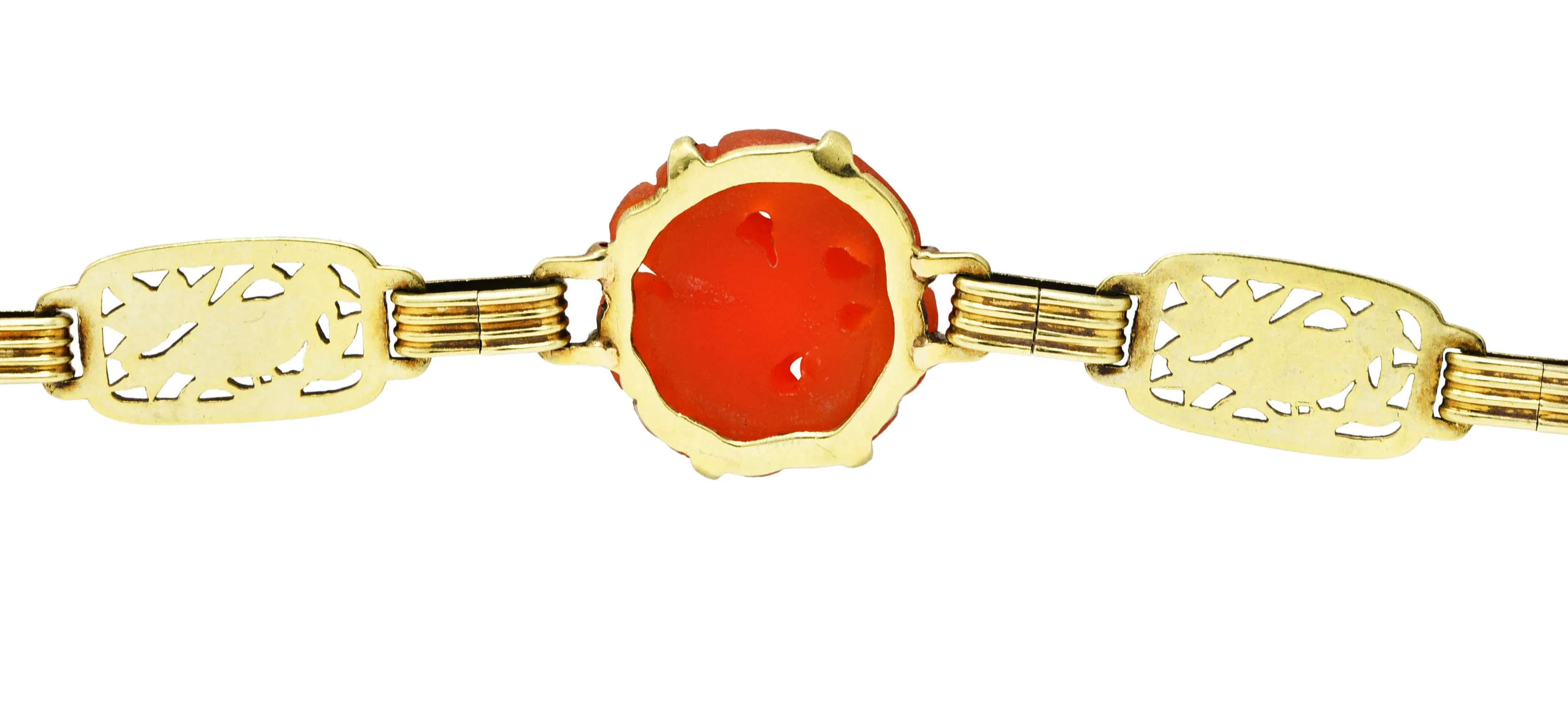 Art Deco Carnelian Guilloche Enamel 14 Karat Gold Link Bracelet