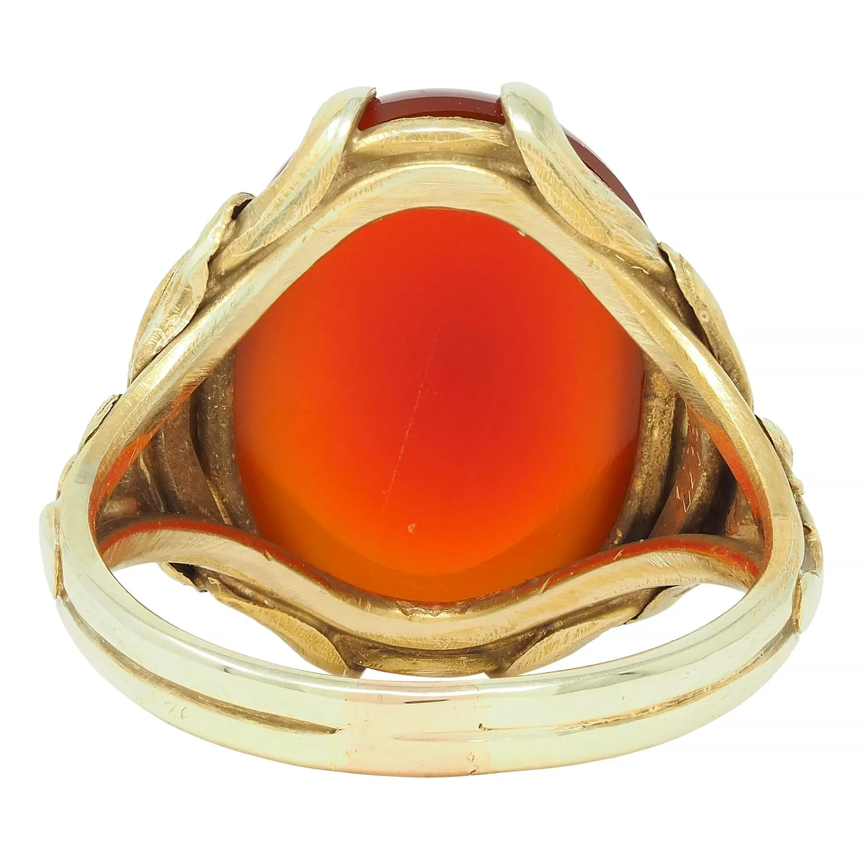 Art Nouveau Carnelian Cabochon 14 Karat Yellow Gold Antique Poppy Ring