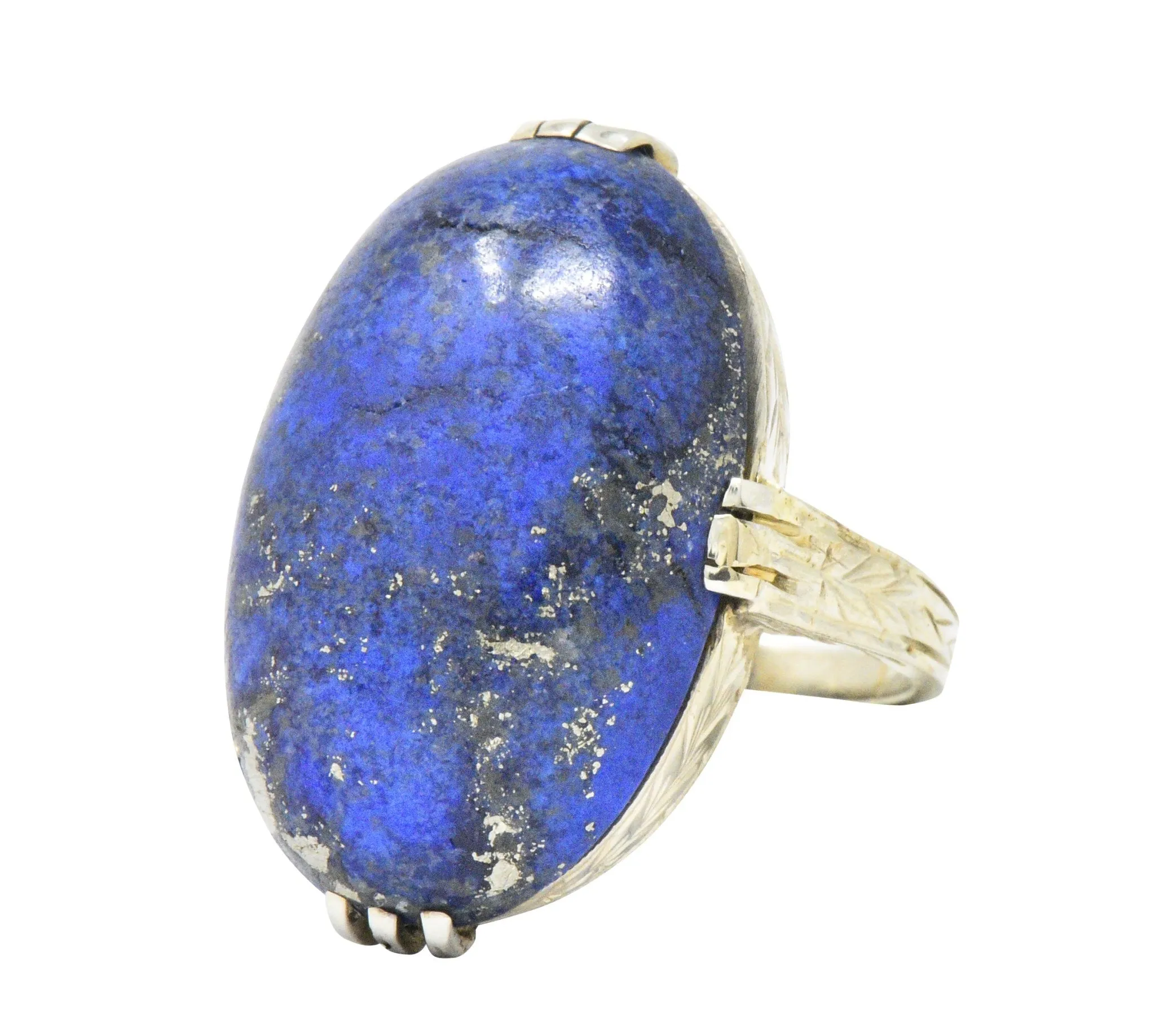 Art Nouveau Lapis Lazuli And 14 Karat White Gold Cocktail Ring