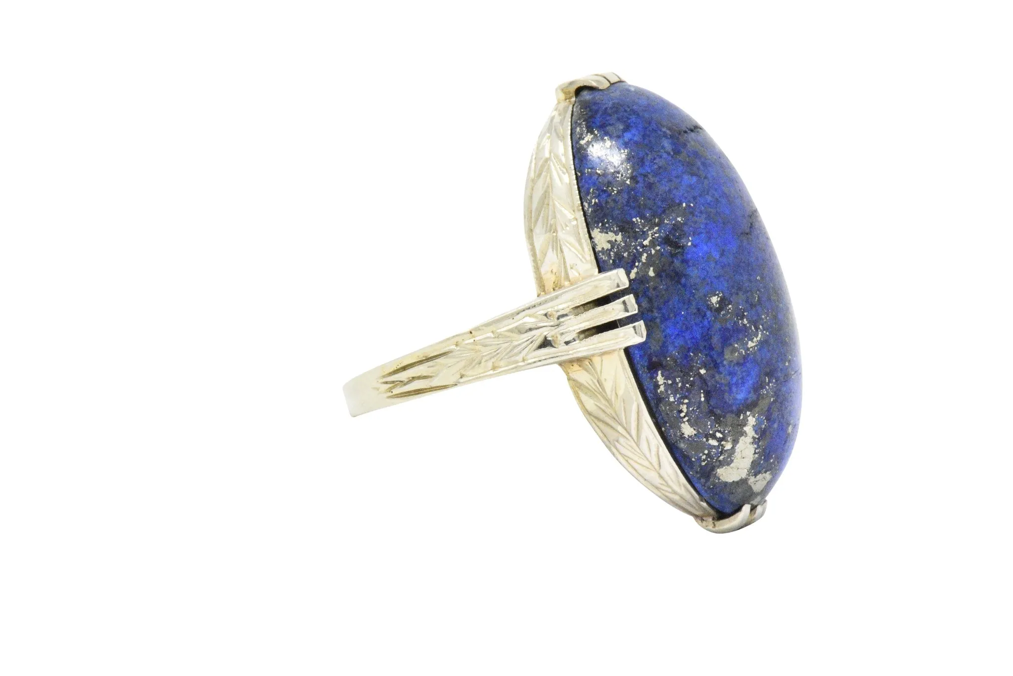 Art Nouveau Lapis Lazuli And 14 Karat White Gold Cocktail Ring