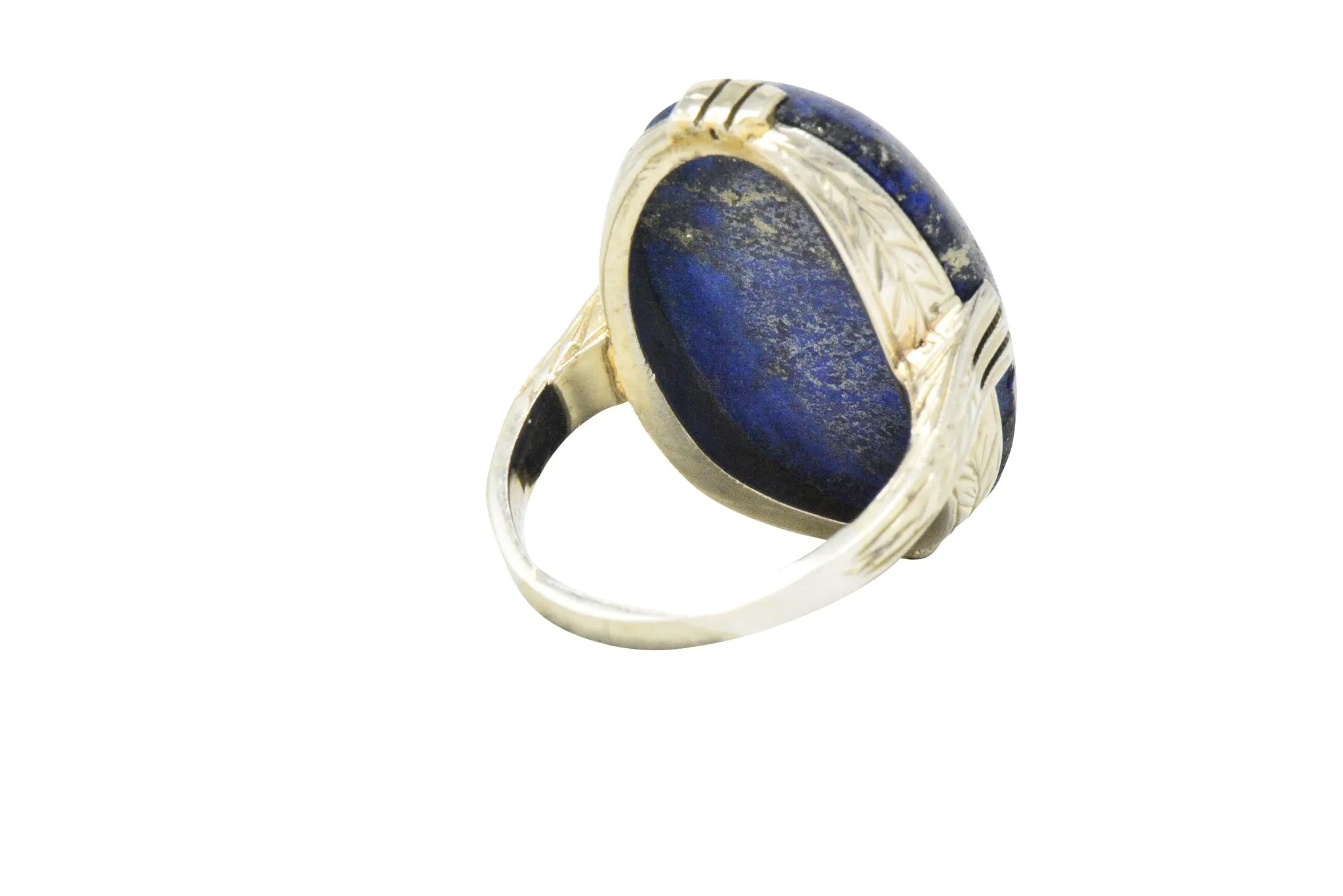 Art Nouveau Lapis Lazuli And 14 Karat White Gold Cocktail Ring