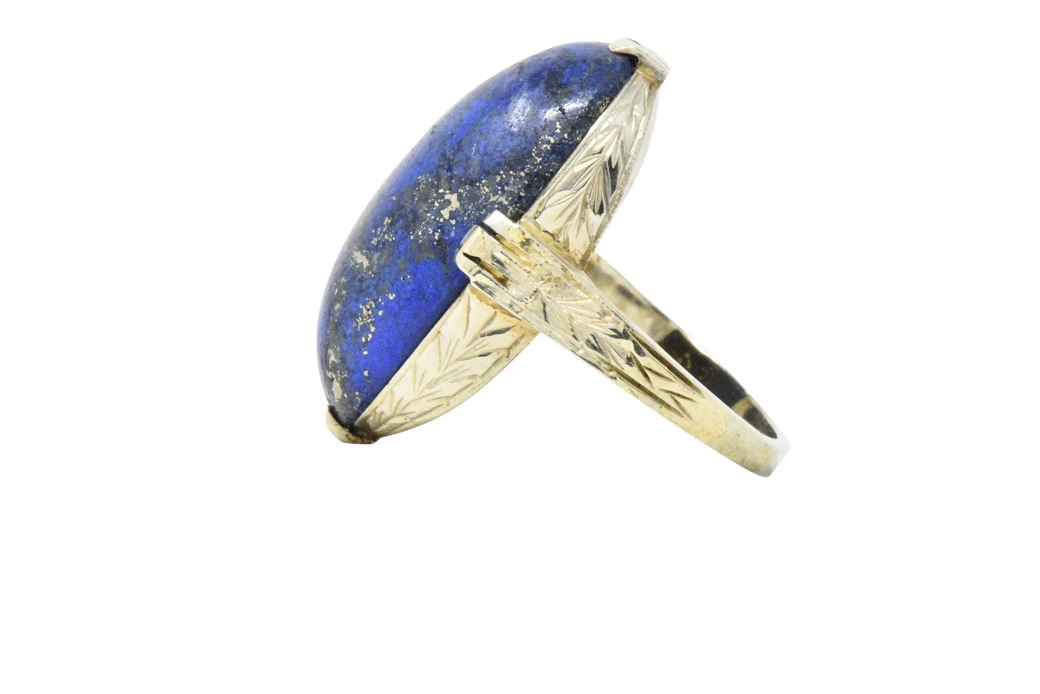 Art Nouveau Lapis Lazuli And 14 Karat White Gold Cocktail Ring