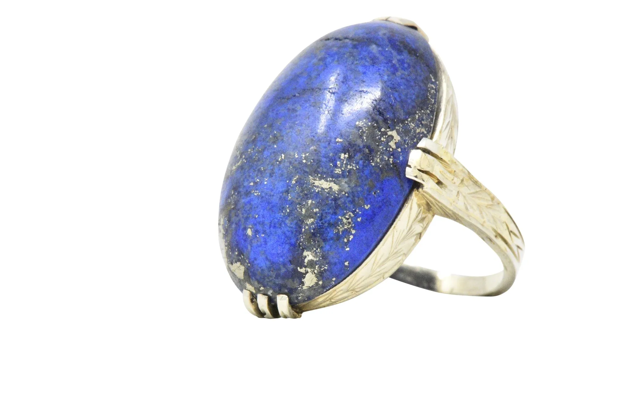 Art Nouveau Lapis Lazuli And 14 Karat White Gold Cocktail Ring