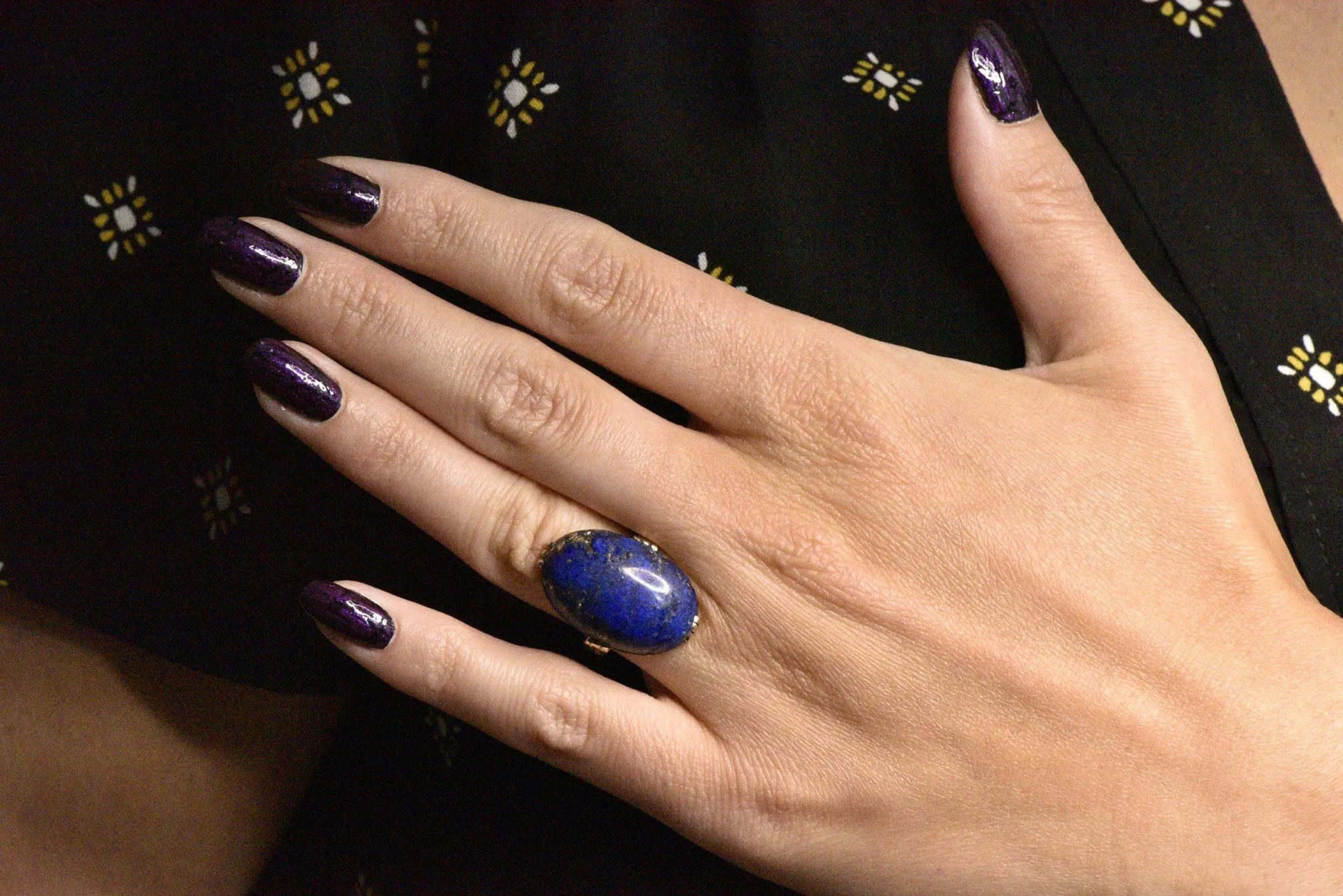 Art Nouveau Lapis Lazuli And 14 Karat White Gold Cocktail Ring