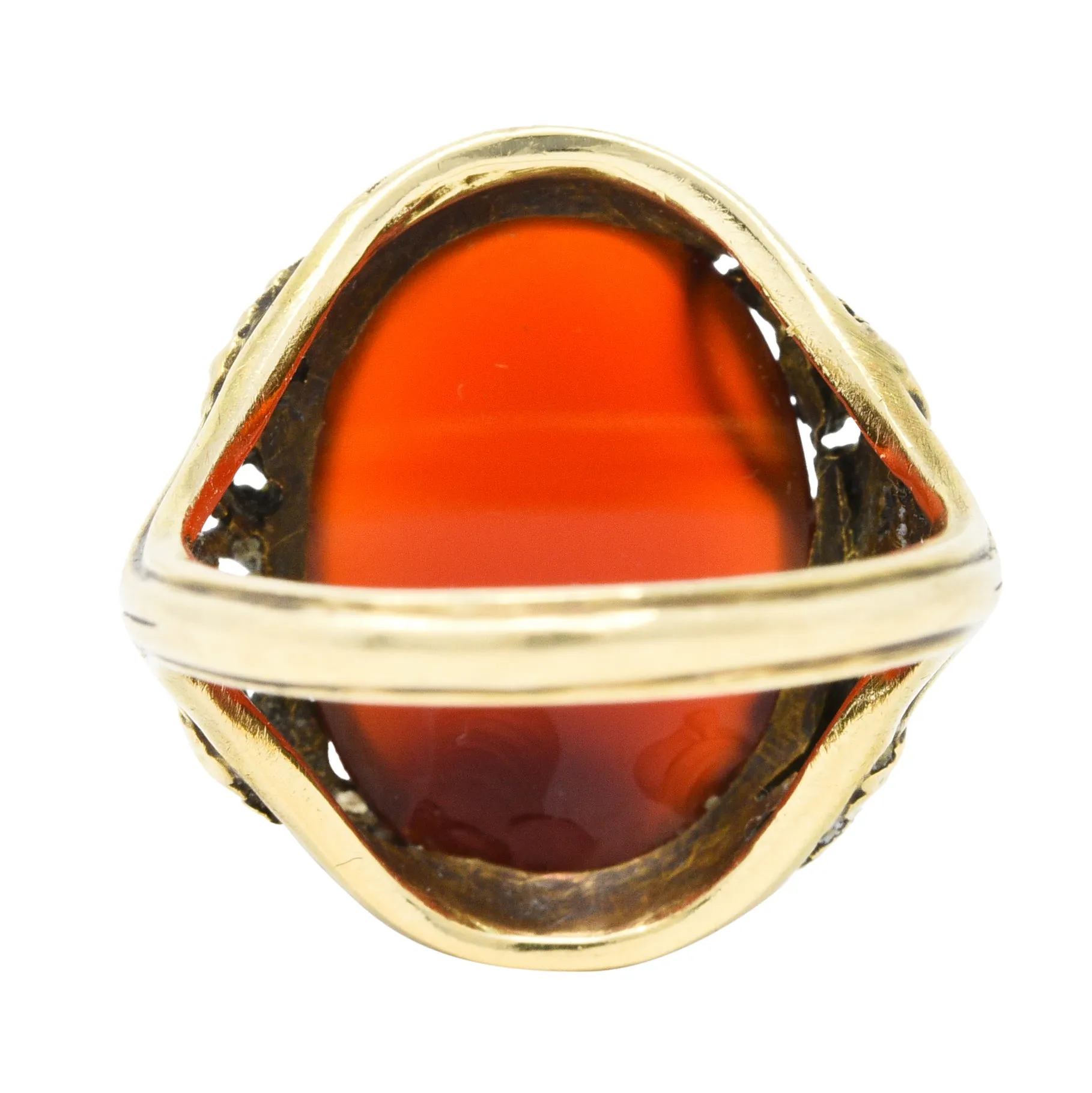 Arts & Crafts Carnelian Cabochon 18 Karat Gold Foliate Ring