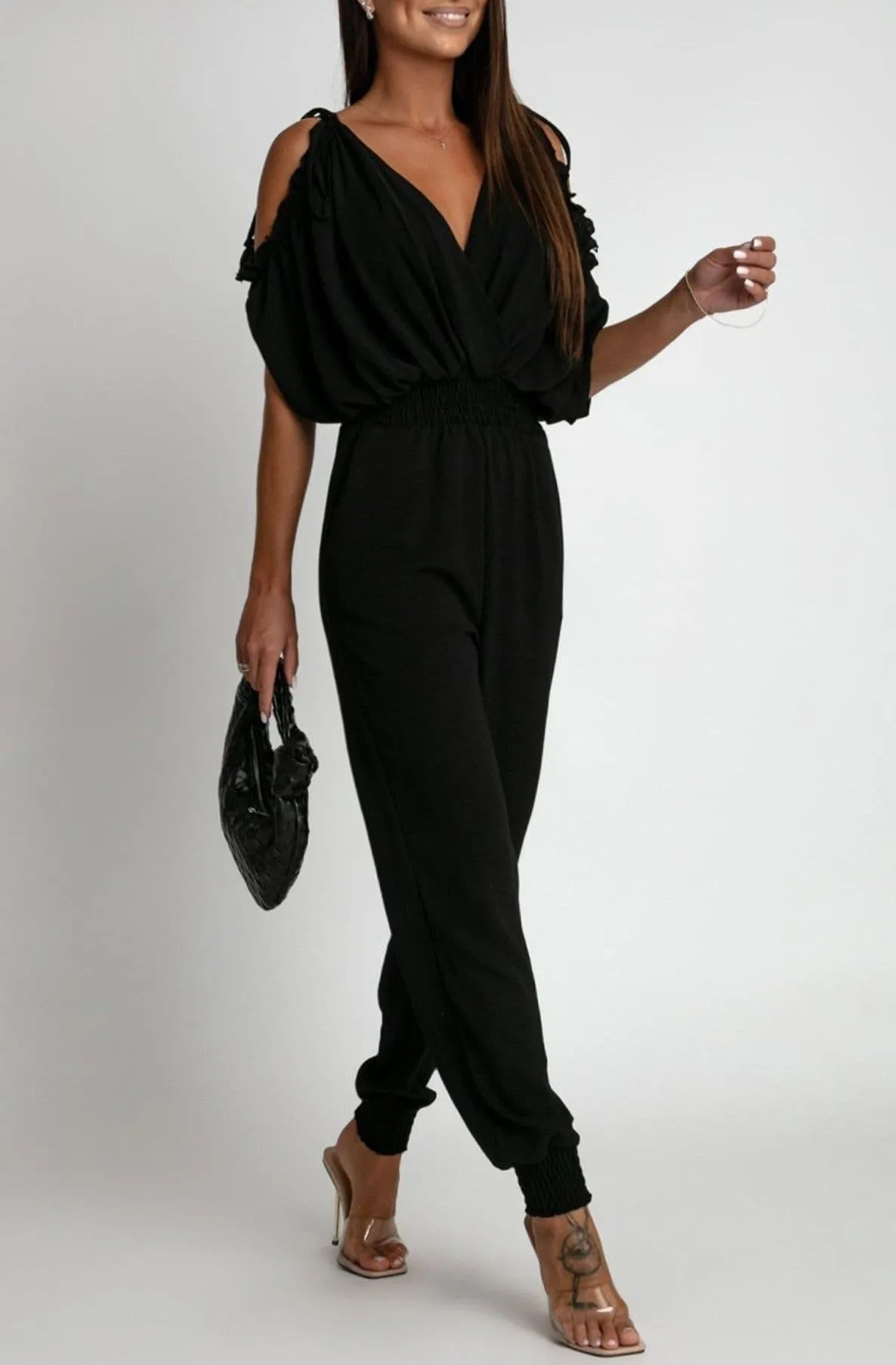 Azeila Cold Shoulder Jumpsuit  - Black