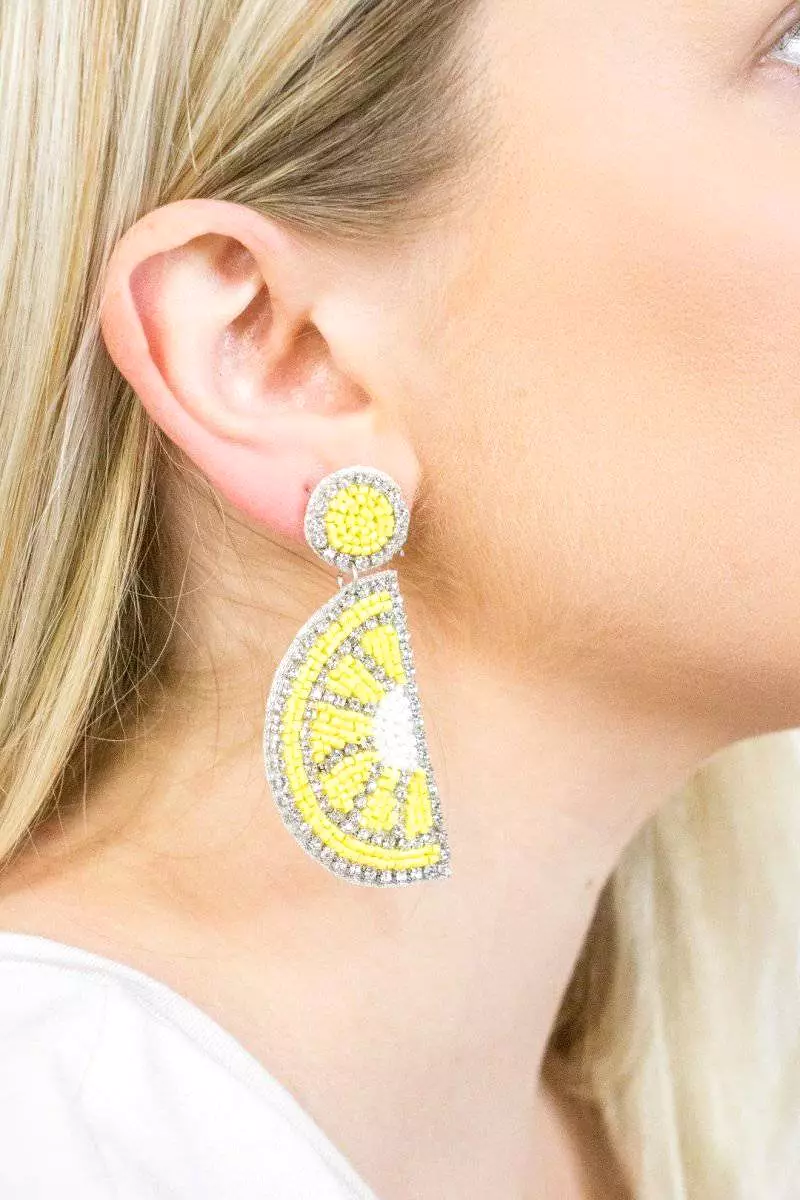 Beaded Lemon Slice Earrings