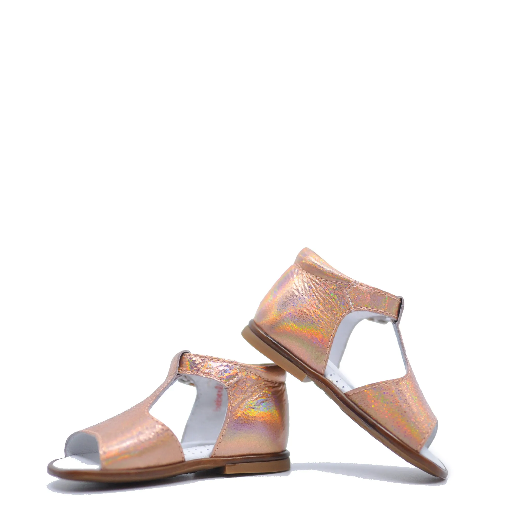 Beberlis Rose Gold Iridescent Baby Sandal