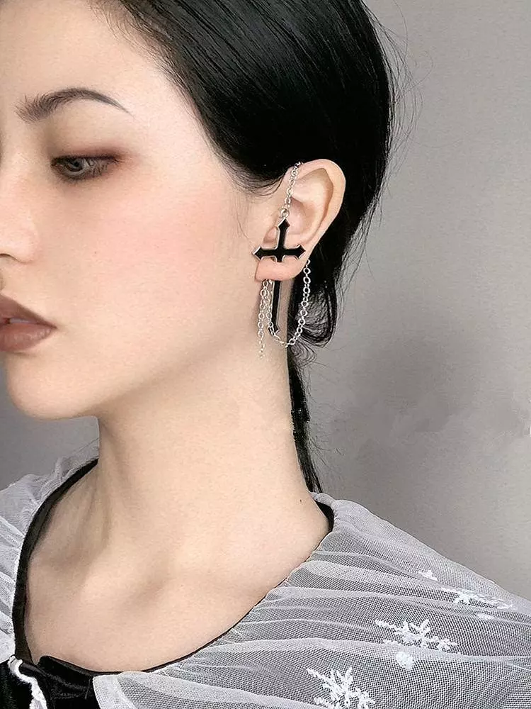 Black Cross Chain Earring