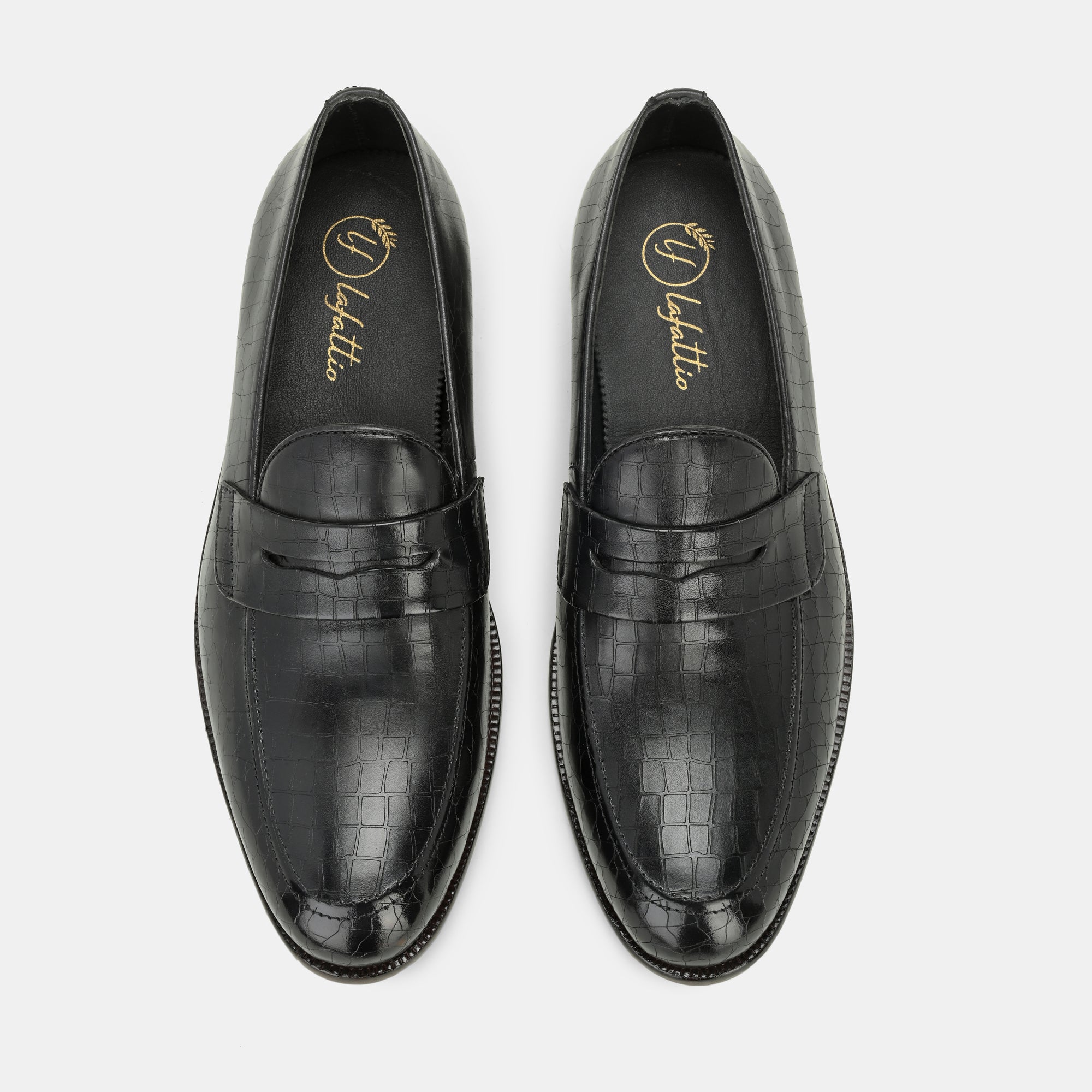 Black Laser Engraved Penny Loafers By Lafattio