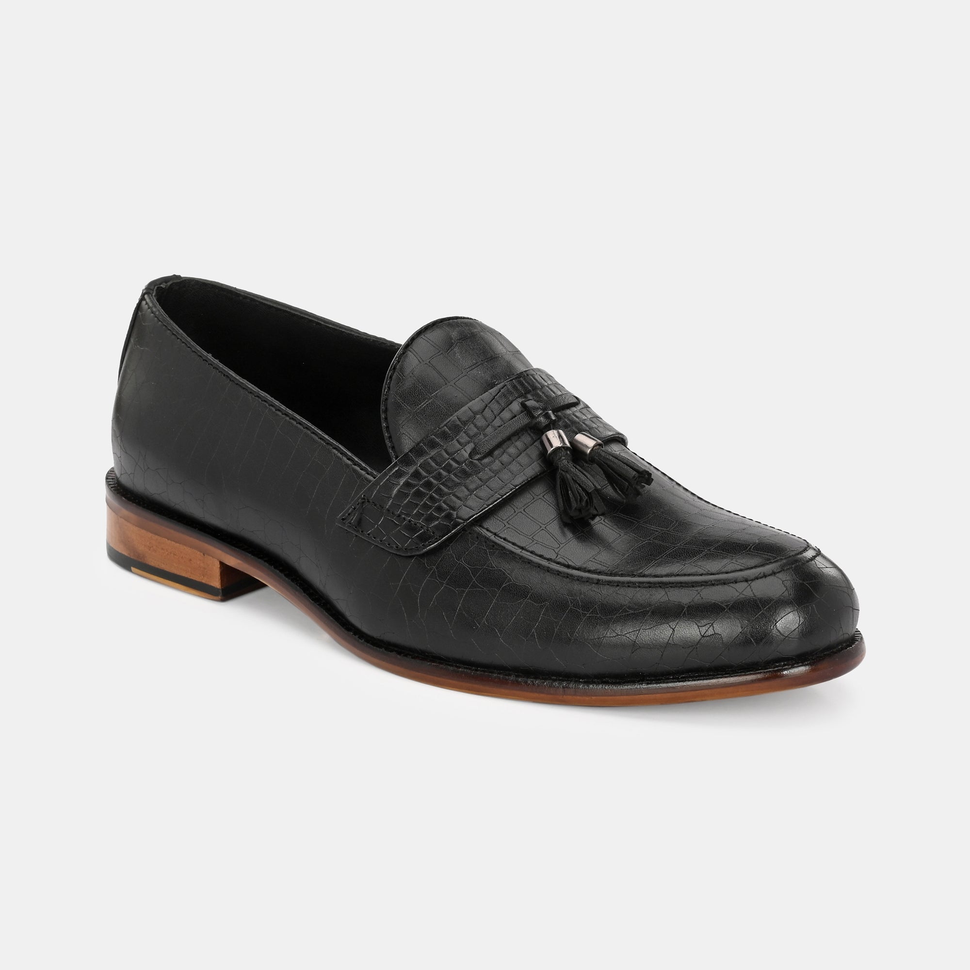 Black Laser Engraved Tassel Loafers by Lafattio