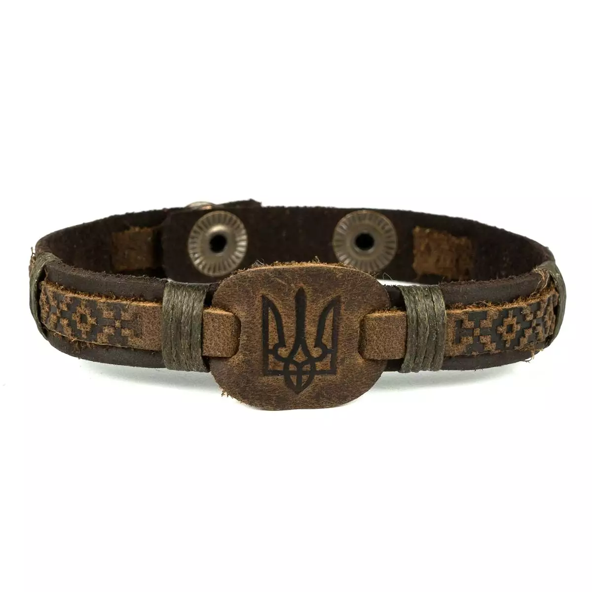 Brown Leather Bracelet “Tryzub”