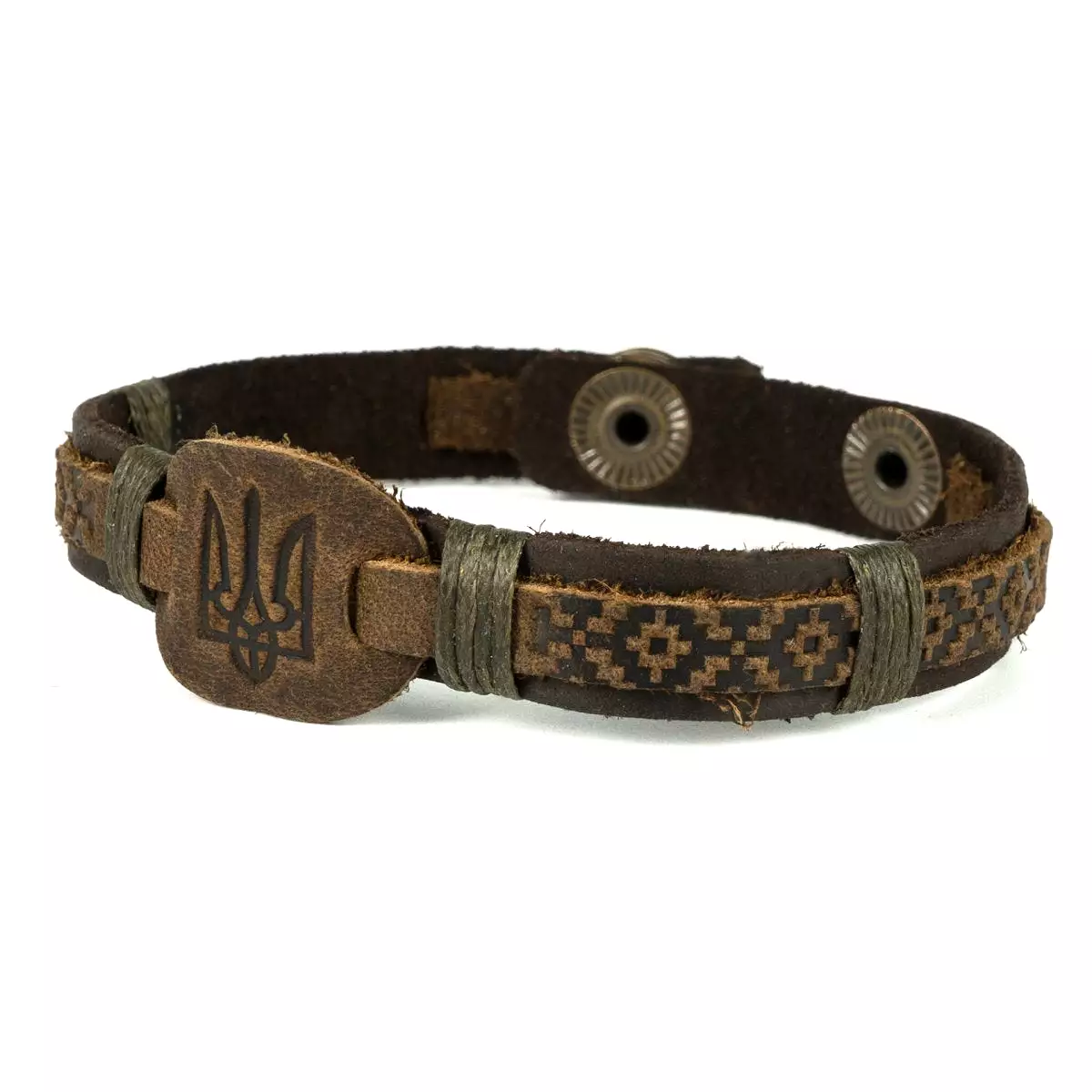 Brown Leather Bracelet “Tryzub”