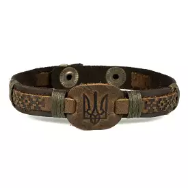 Brown Leather Bracelet “Tryzub”