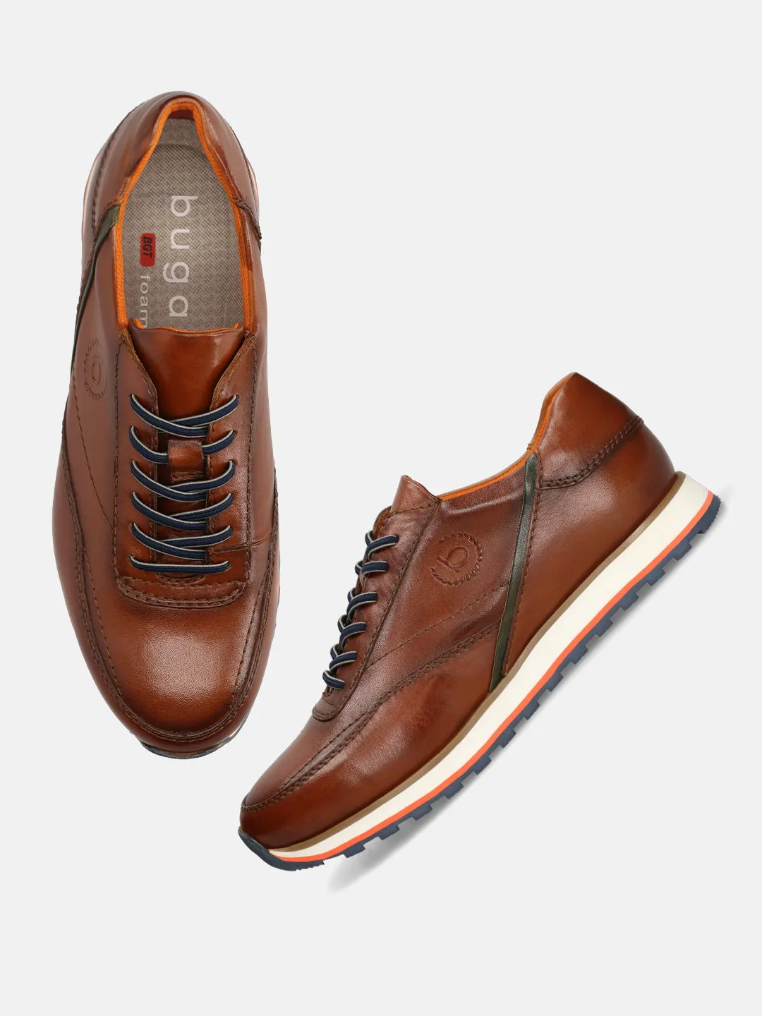 bugatti Cognac Premium Leather Sneakers