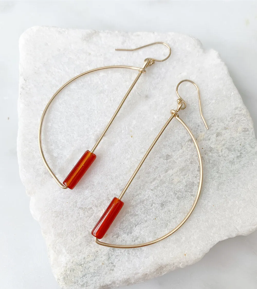 Carnelian Half Moon Hoops