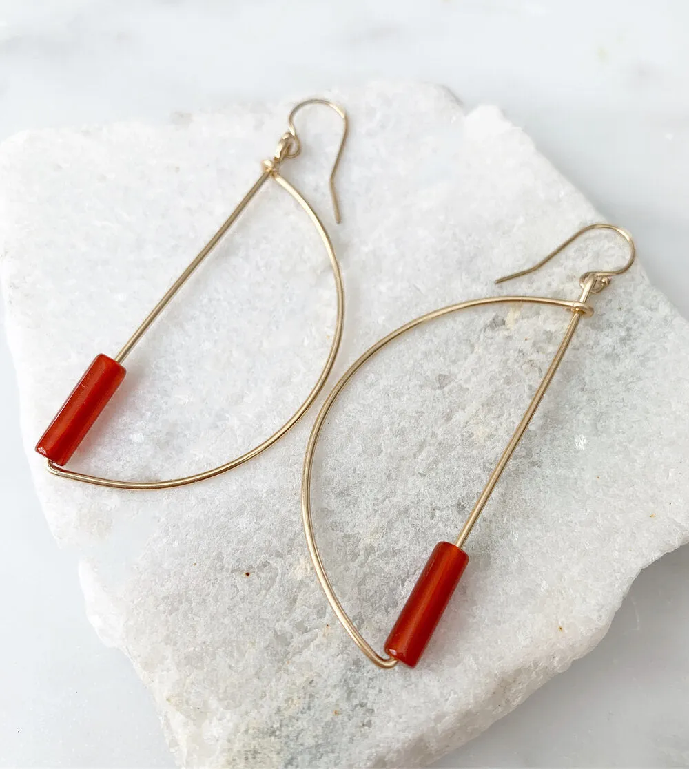 Carnelian Half Moon Hoops