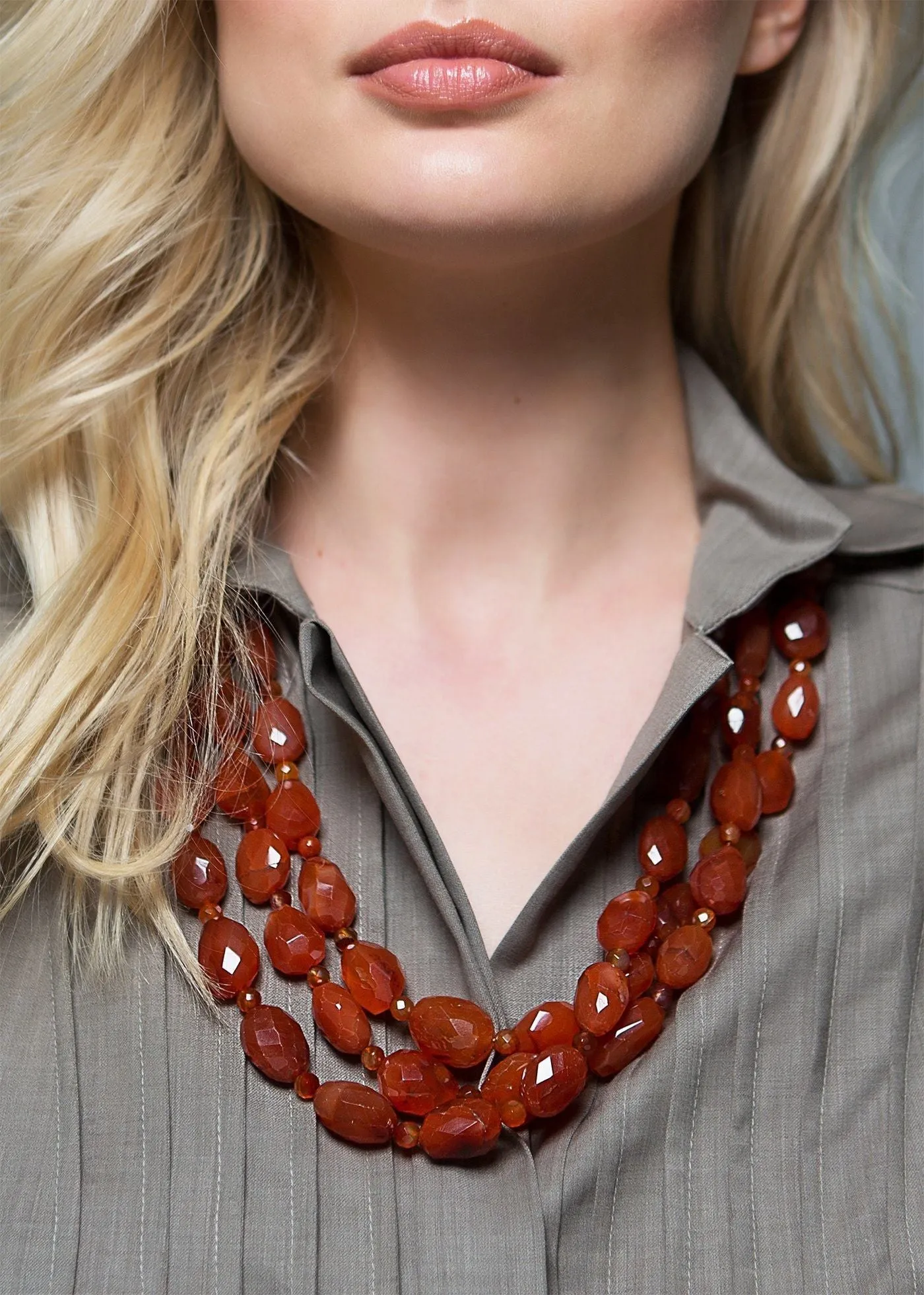 Carnelian Necklace, Three Strands