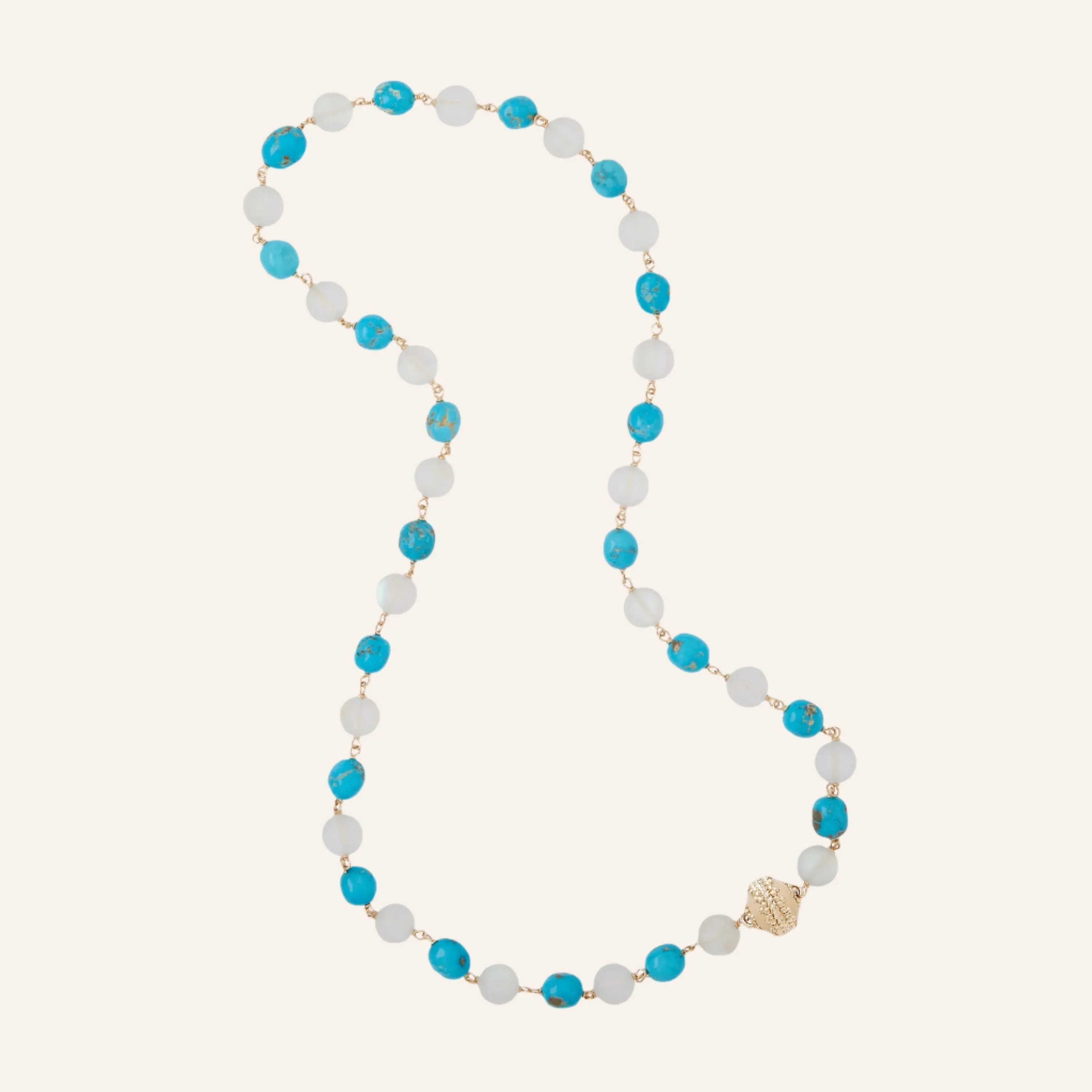 Caspian Sleeping Beauty Turquoise and Iridescent White Glass Necklace