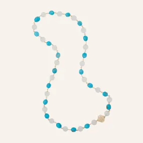 Caspian Sleeping Beauty Turquoise and Iridescent White Glass Necklace