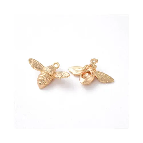 Charms, Bee, 18K Gold Plated, Brass, 11.5mm