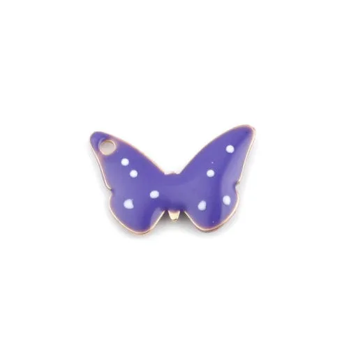 Charms, Butterfly, Purple, White, Enameled, Gold Plated, Brass, 15mm