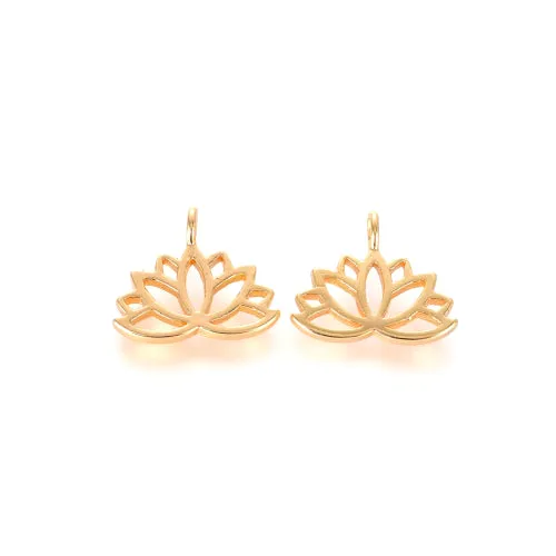 Charms, Lotus Flower, 18K Gold Plated, Brass, 10.5mm