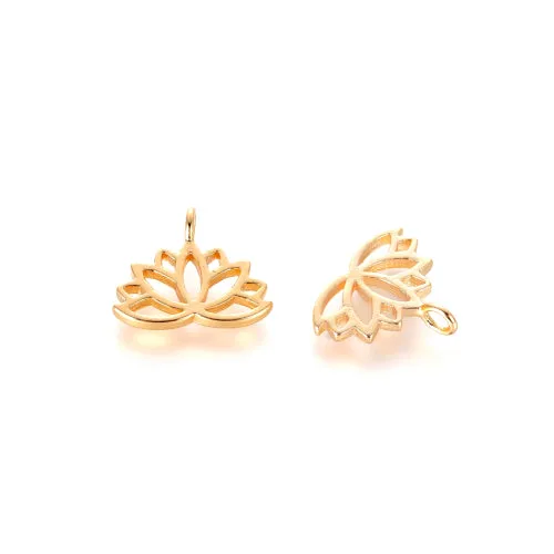 Charms, Lotus Flower, 18K Gold Plated, Brass, 10.5mm