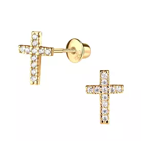 Cherished Moments - Gold-Plated CZs Cross Earring