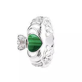 Claddagh Ring with Malachite Heart + Open Weave Detail