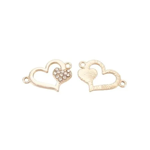 Connectors, Heart, Openwork, Crystal Rhinestones, Light Gold Plated, Alloy, Focal, Link, 16.5mm