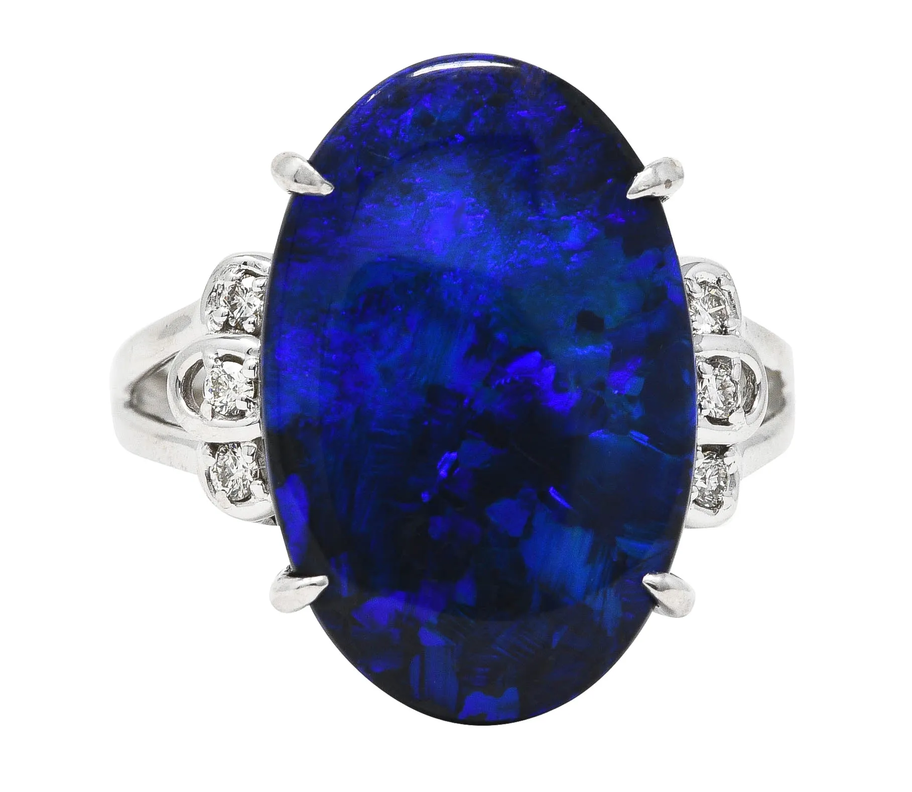 Contemporary Diamond Black Opal 18 Karat White Gold Statement Ring