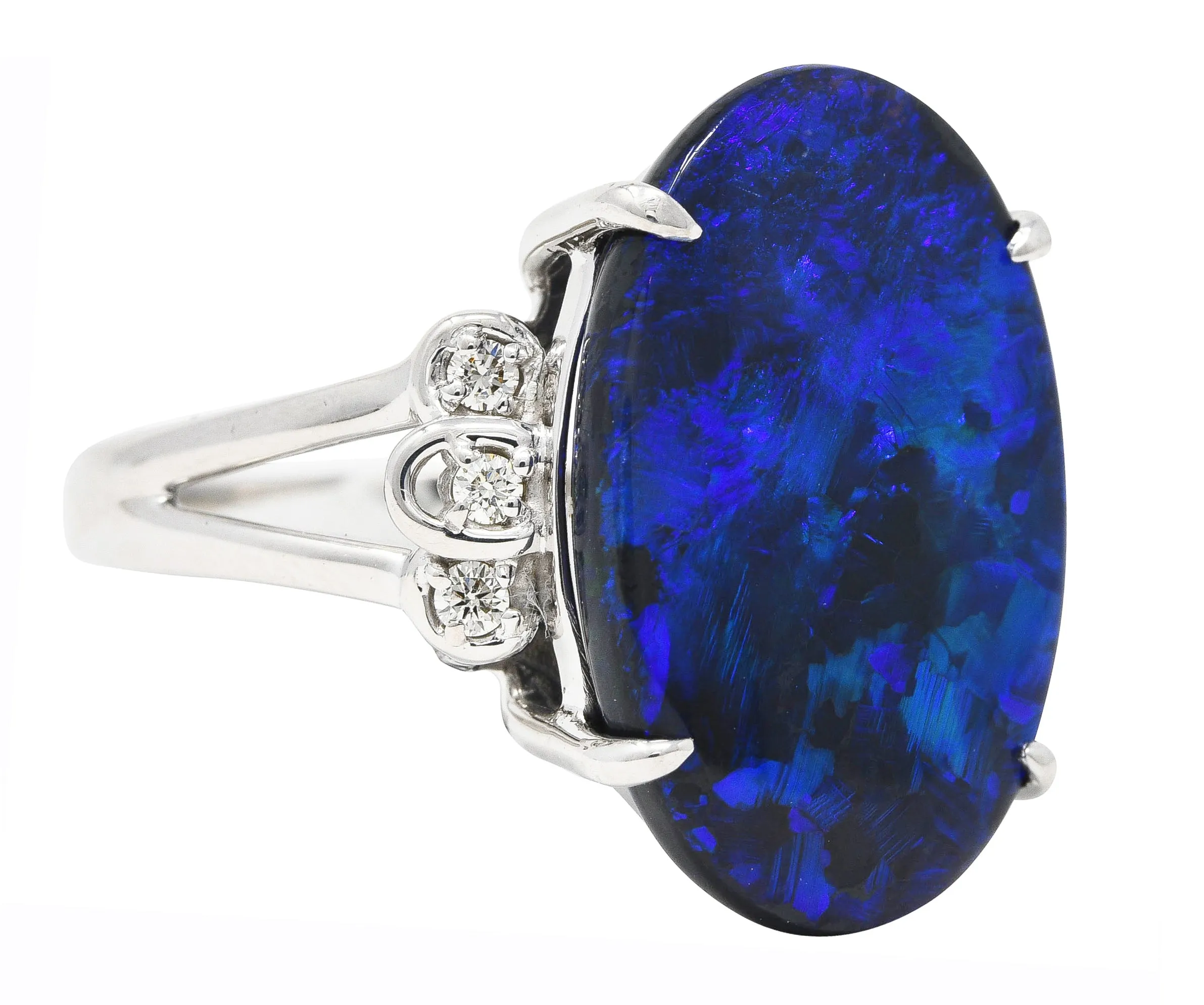 Contemporary Diamond Black Opal 18 Karat White Gold Statement Ring